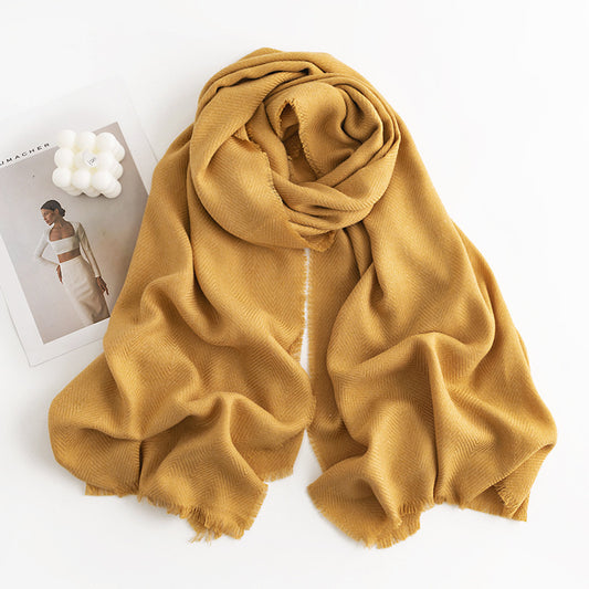 Herringbone Pattern Cashmere Scarf – Women's Warm Tassel Shawl