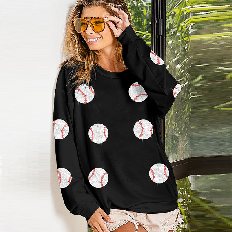 Pull à paillettes de baseball à manches longues pour femme