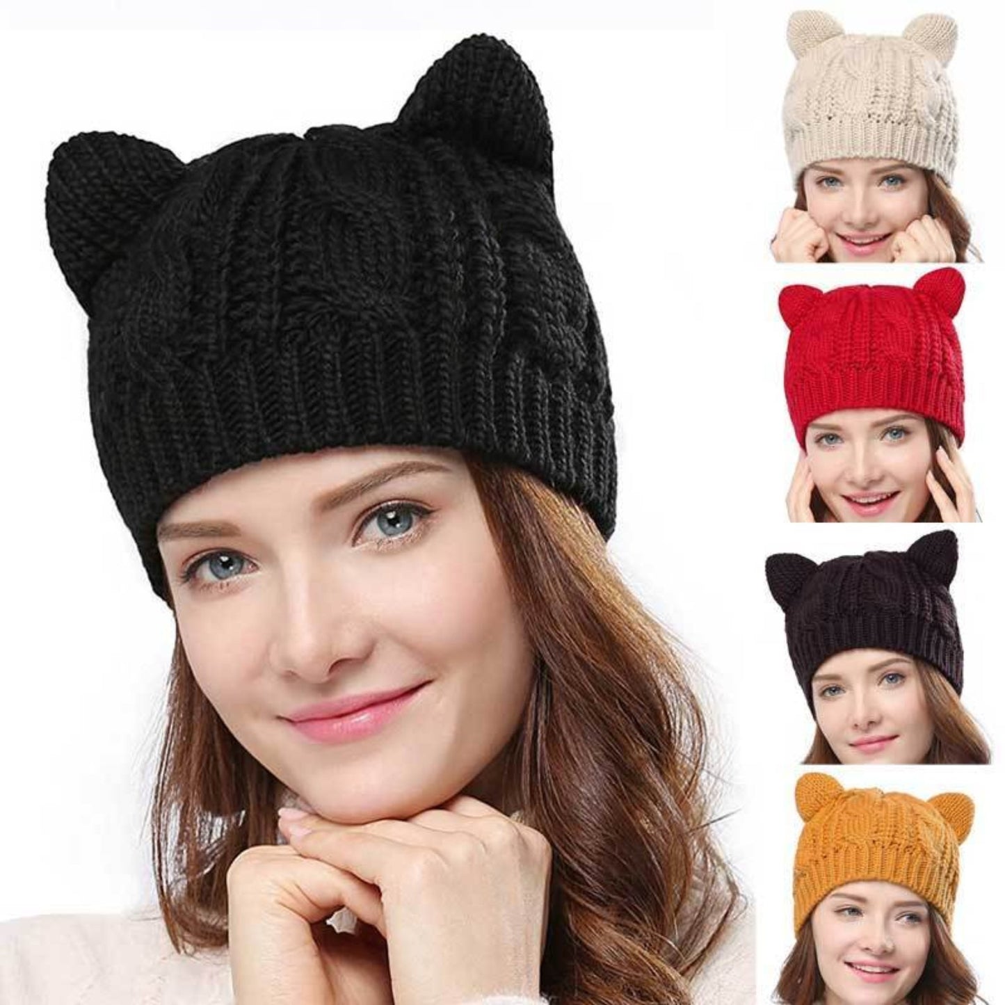 3D knitted cat ear beanie