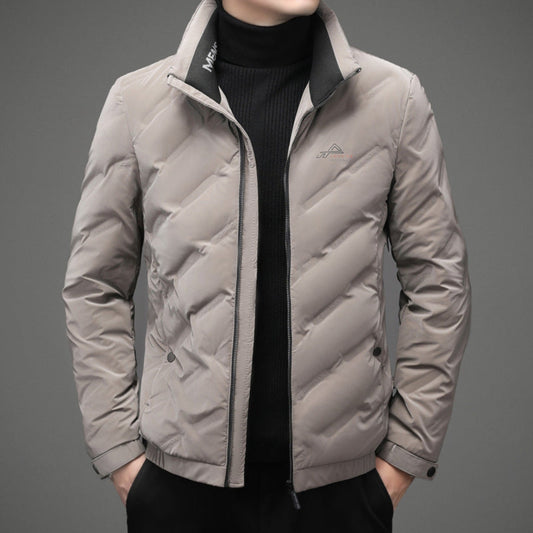 Trendy short padded youth down jacket with lapel and zipper closure