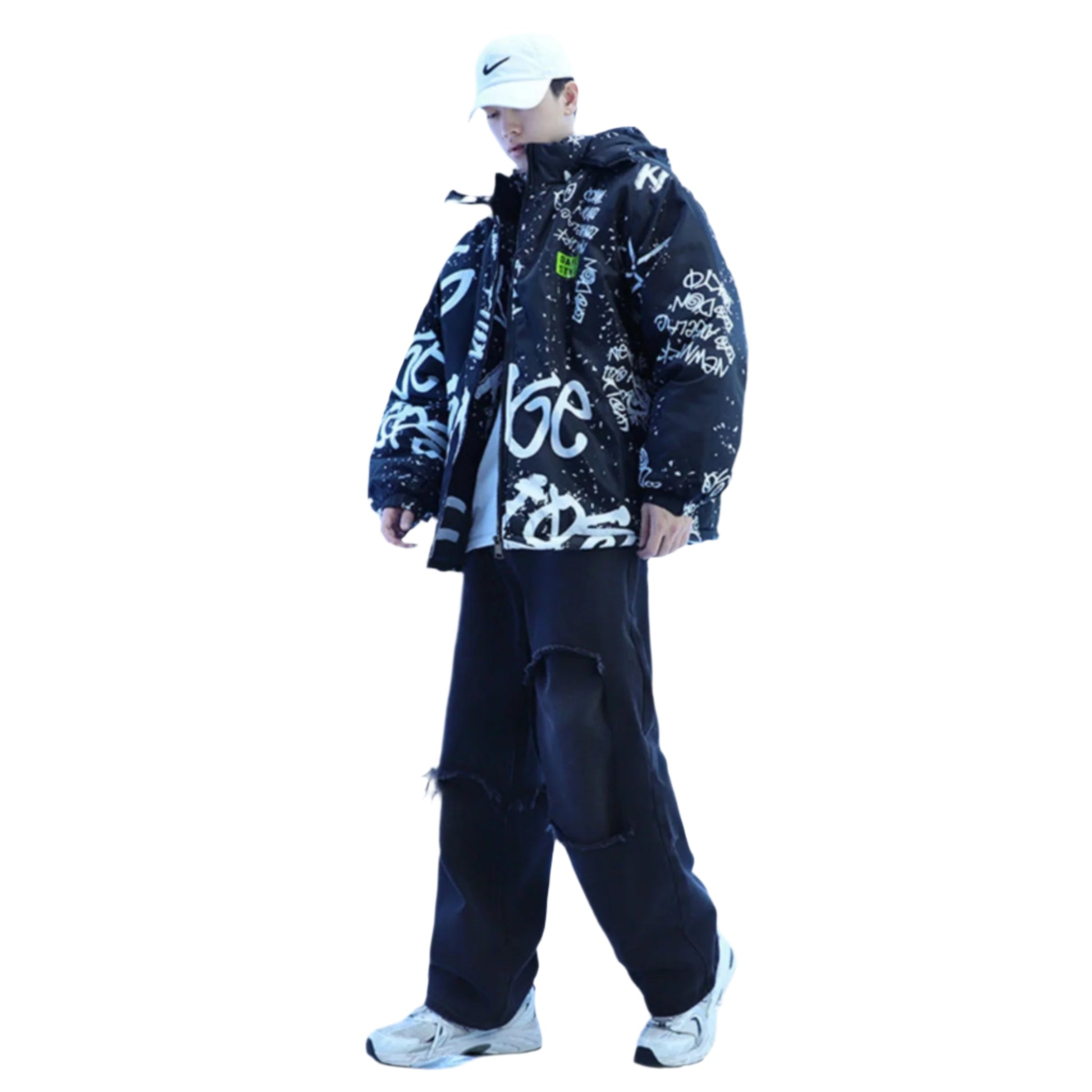 Splash ink graffiti men’s padded jacket with hood