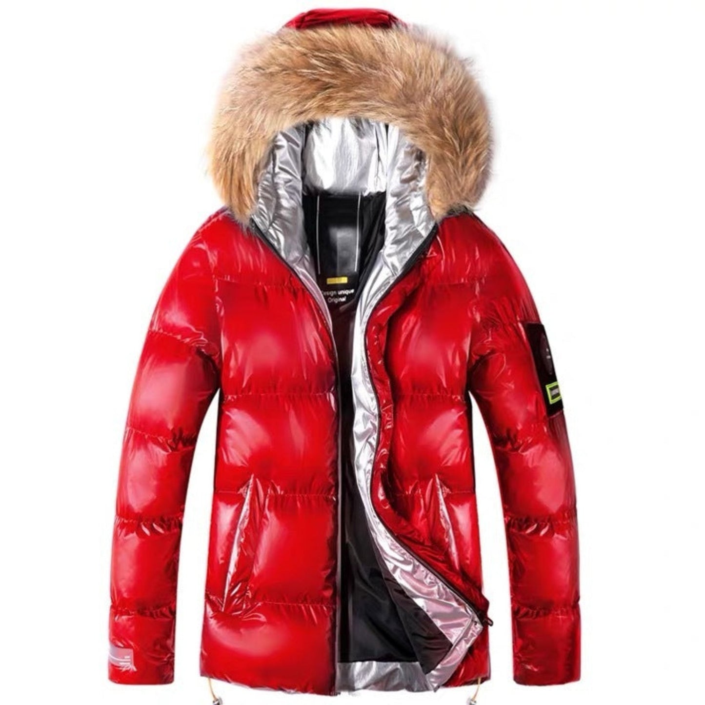 Stylish Winter Jacket for Men - Red with Fur Hood