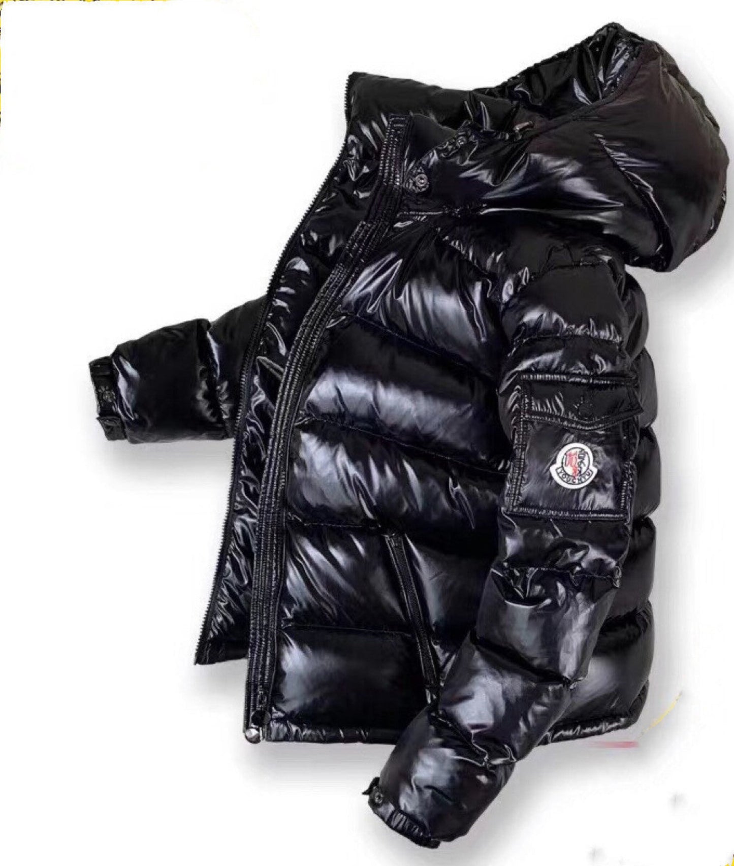 Down Jacket Thickened Short Shiny Hooded – Black"