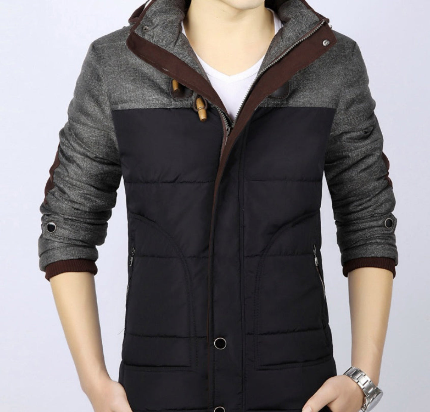 Men's hooded cotton padded winter casual jacket men's youth cotton clothing men's tide Slim short paragraph large size cotton jacket