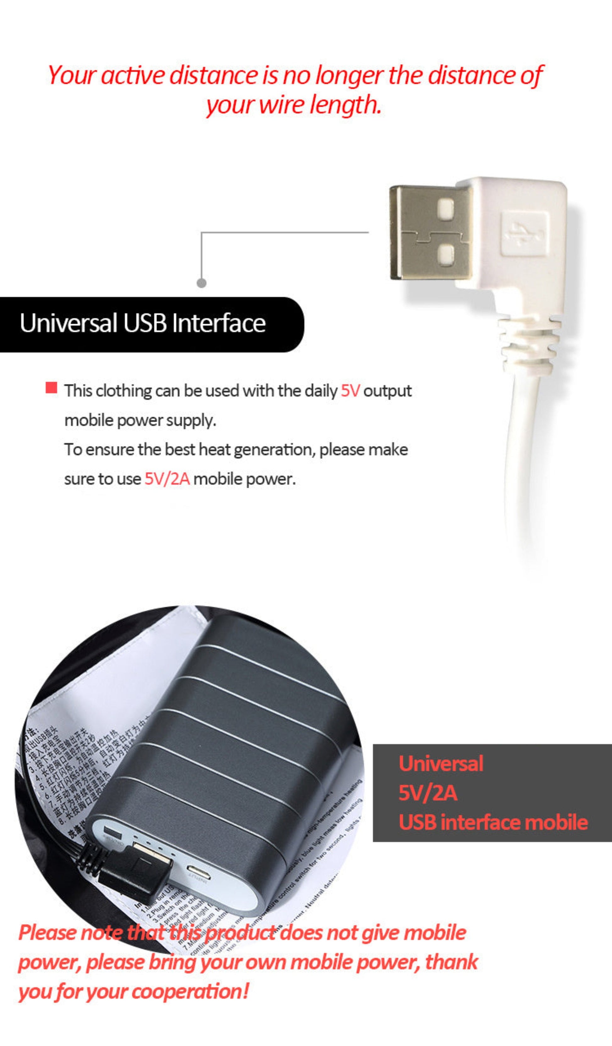 USB Power Adapter for Heating Jacket - Compact Design