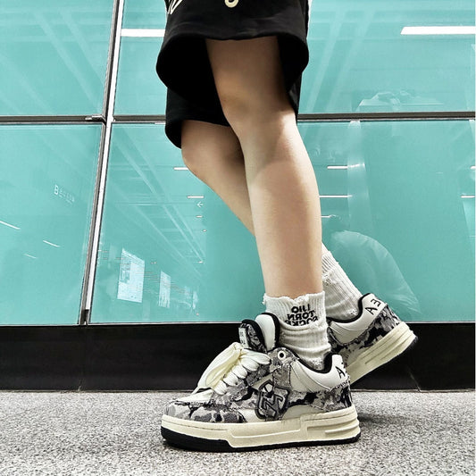 Canvas sneakers with damaged design in multiple patterns