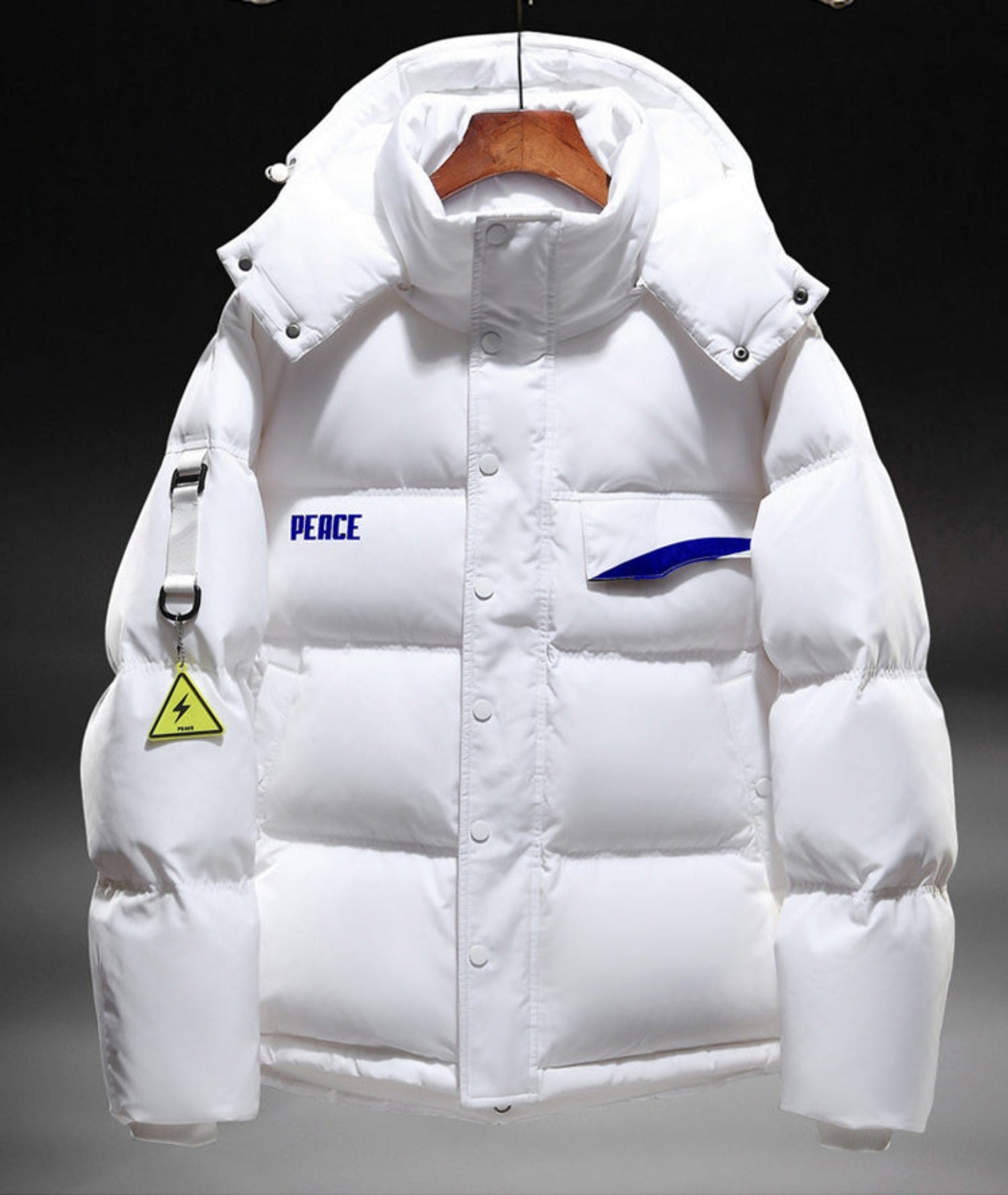 White unisex down jacket with insulated padding – Side view