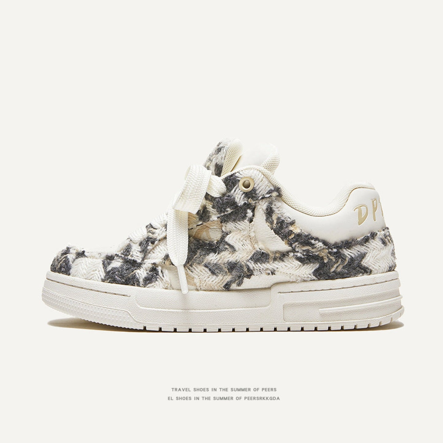 Canvas sneakers with damaged design in multiple patterns