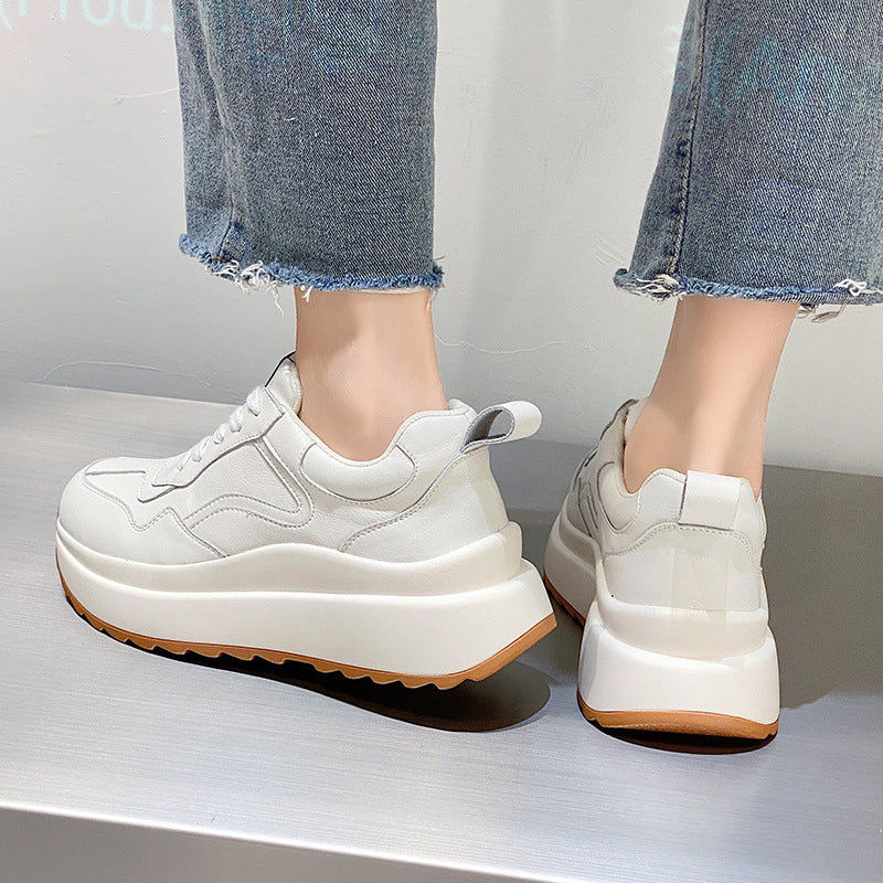 Women's Fashion Cattlehide Leather Casual Sports White Shoes