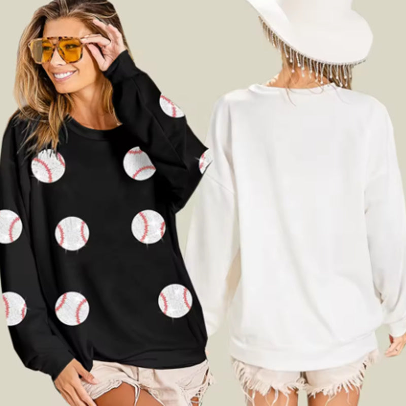 Pull à paillettes de baseball à manches longues pour femme