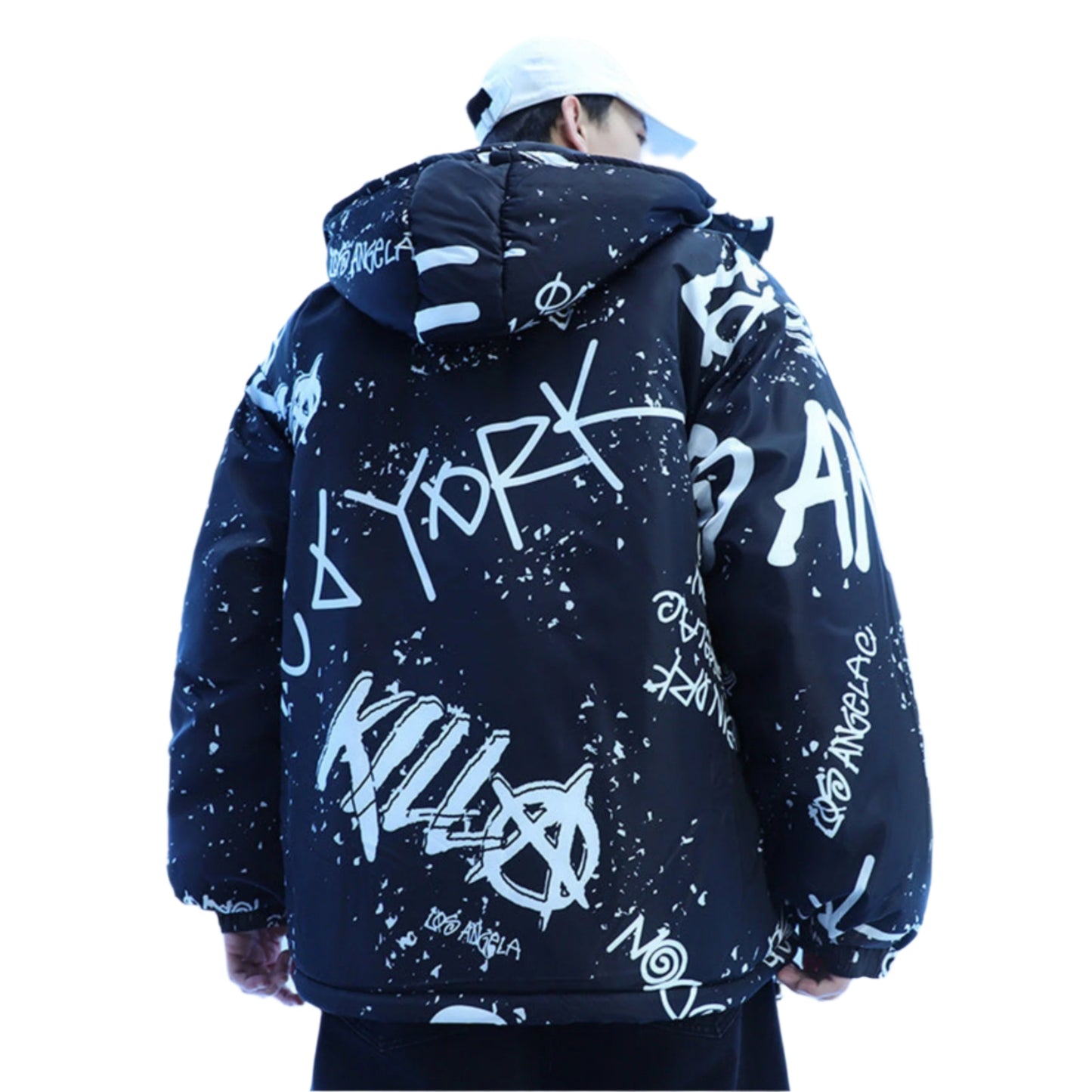 Winter Splash Ink Graffiti Padded Jacket – Men’s Thickened Design