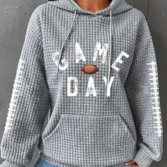 Kapuzenpullover mit Waffelmuster und Rugby-Print für Damen