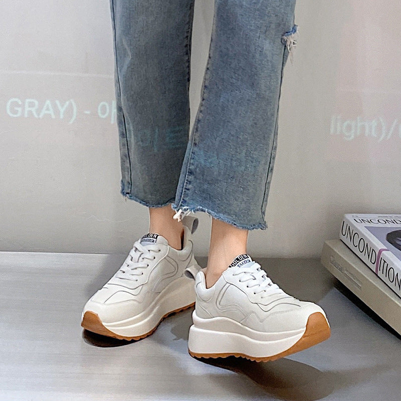 Women's Fashion Cattlehide Leather Casual Sports White Shoes