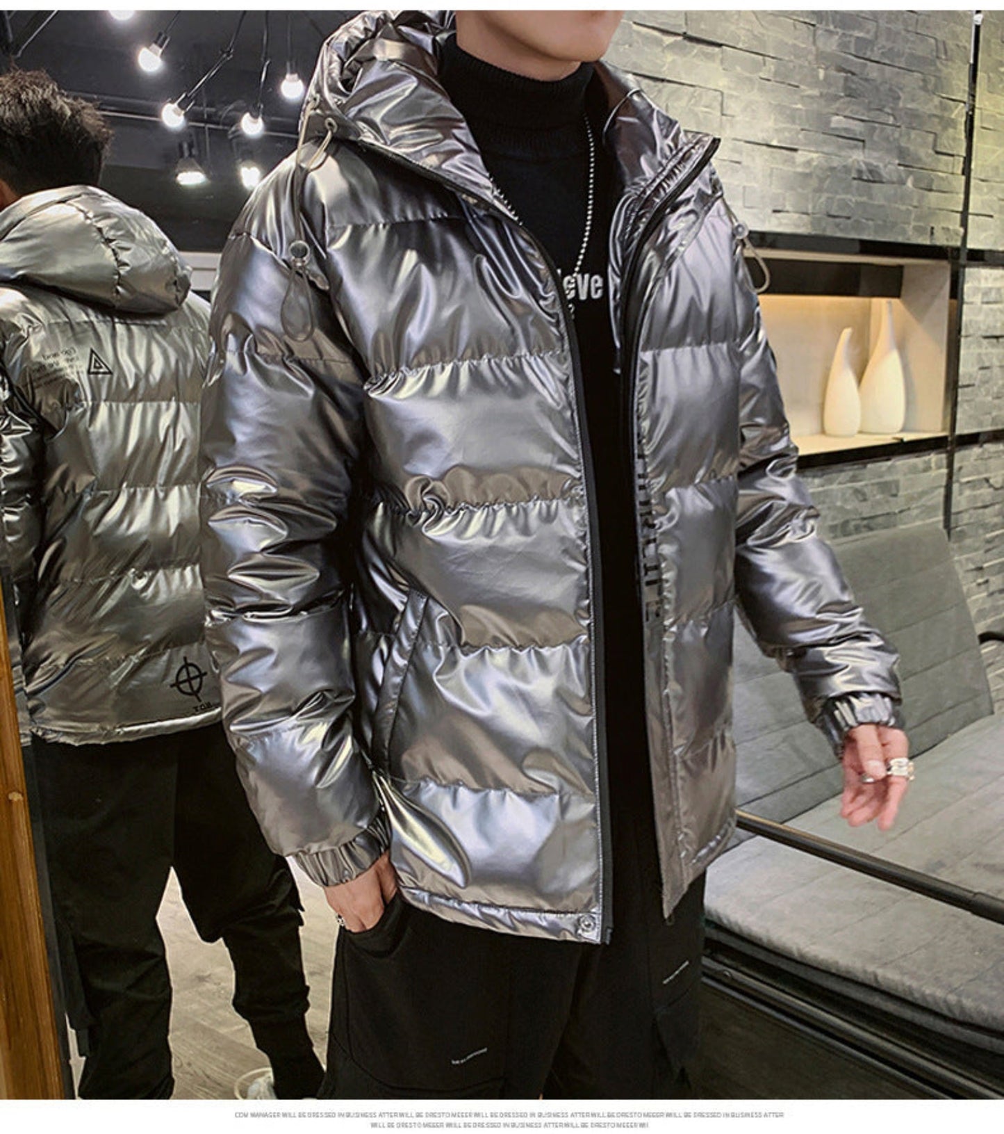 Silver Reflective Jacket, side profile with shiny and durable polyester finish