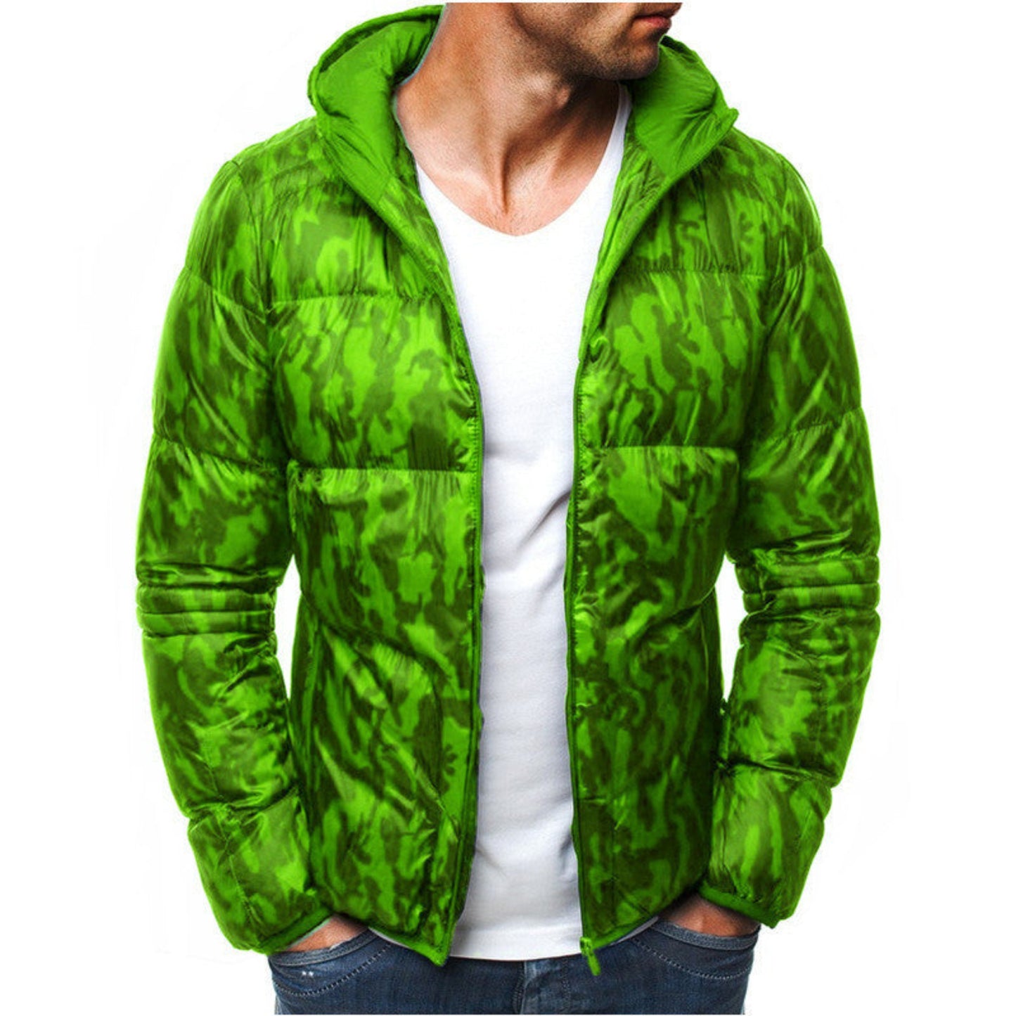 New Men's Short Camouflage Hooded Long Sleeve Cotton Jacket