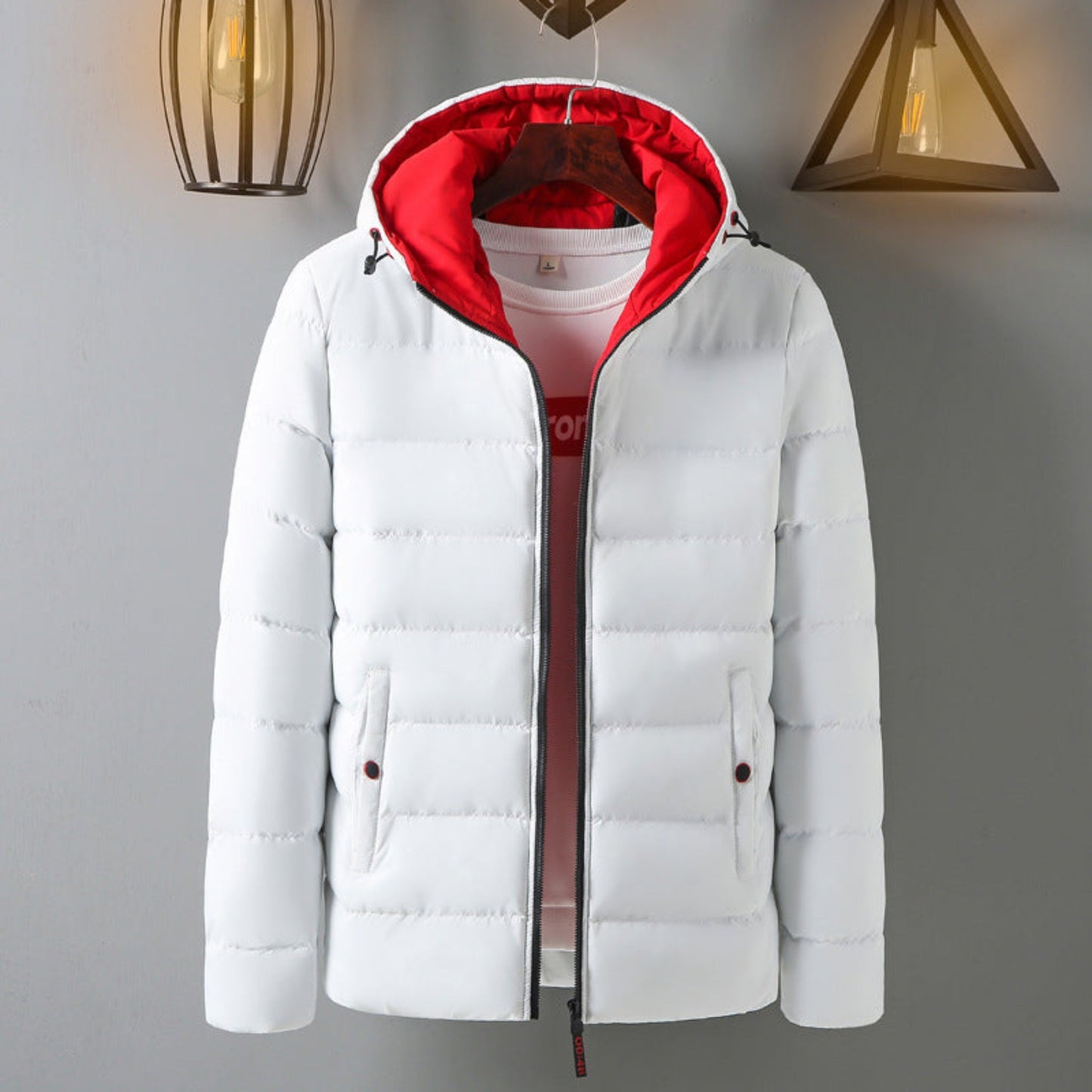 Casual cotton jacket in white on hanger