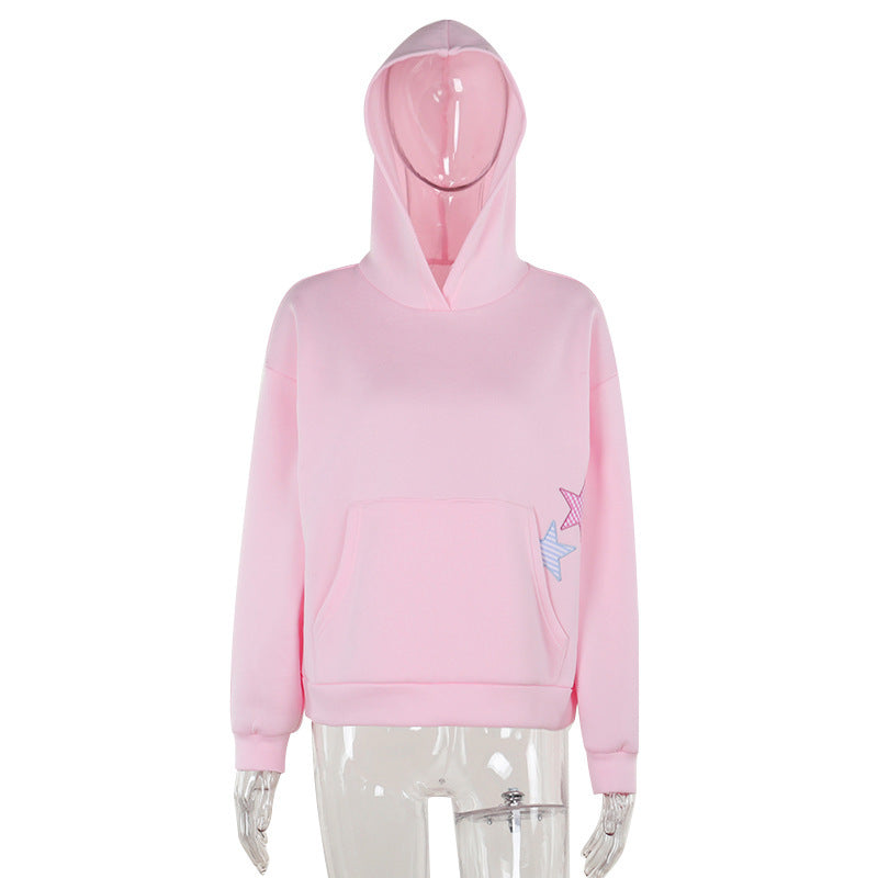 Trendy Kapuzenpullover mit Stickerei aus aufgenähtem Stoff für Damen