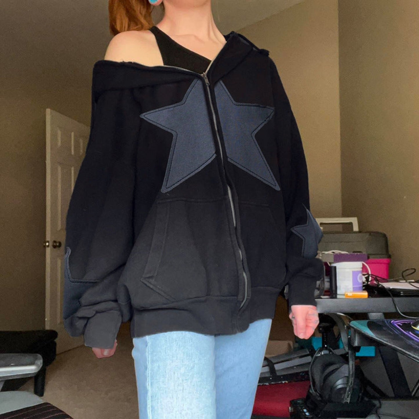 Women's Star Patch Zip-Up Sweatshirt