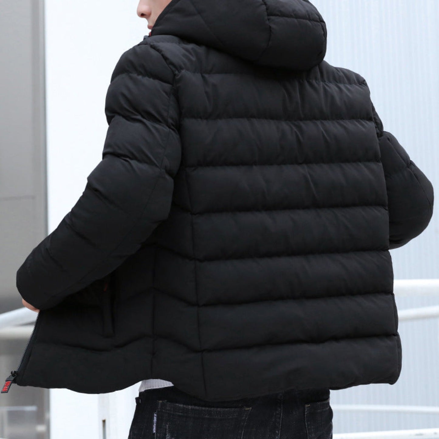 Back view of casual cotton jacket in black