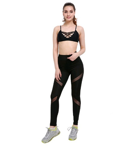 new European and American hot style wish foreign trade speed dry gauze yoga butterfly X mesh yoga pants.