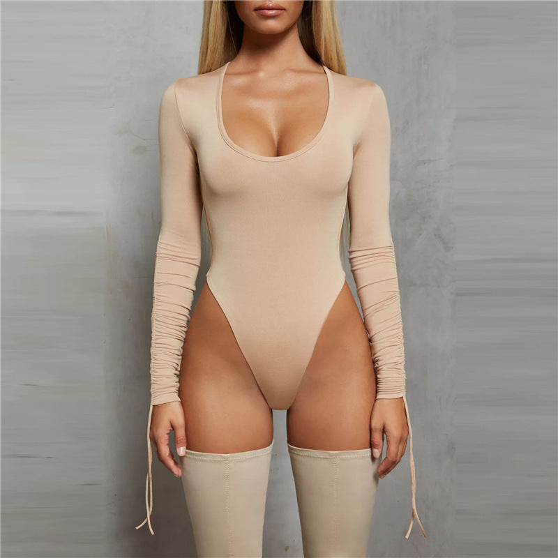 Long Sleeve Scoop Neck Bodysuit – Stretchy, Machine Washable