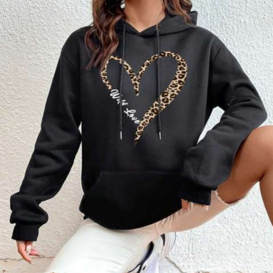 Retro Love Pattern Damen Etui Hoodie Bedruckter Pullover College Style