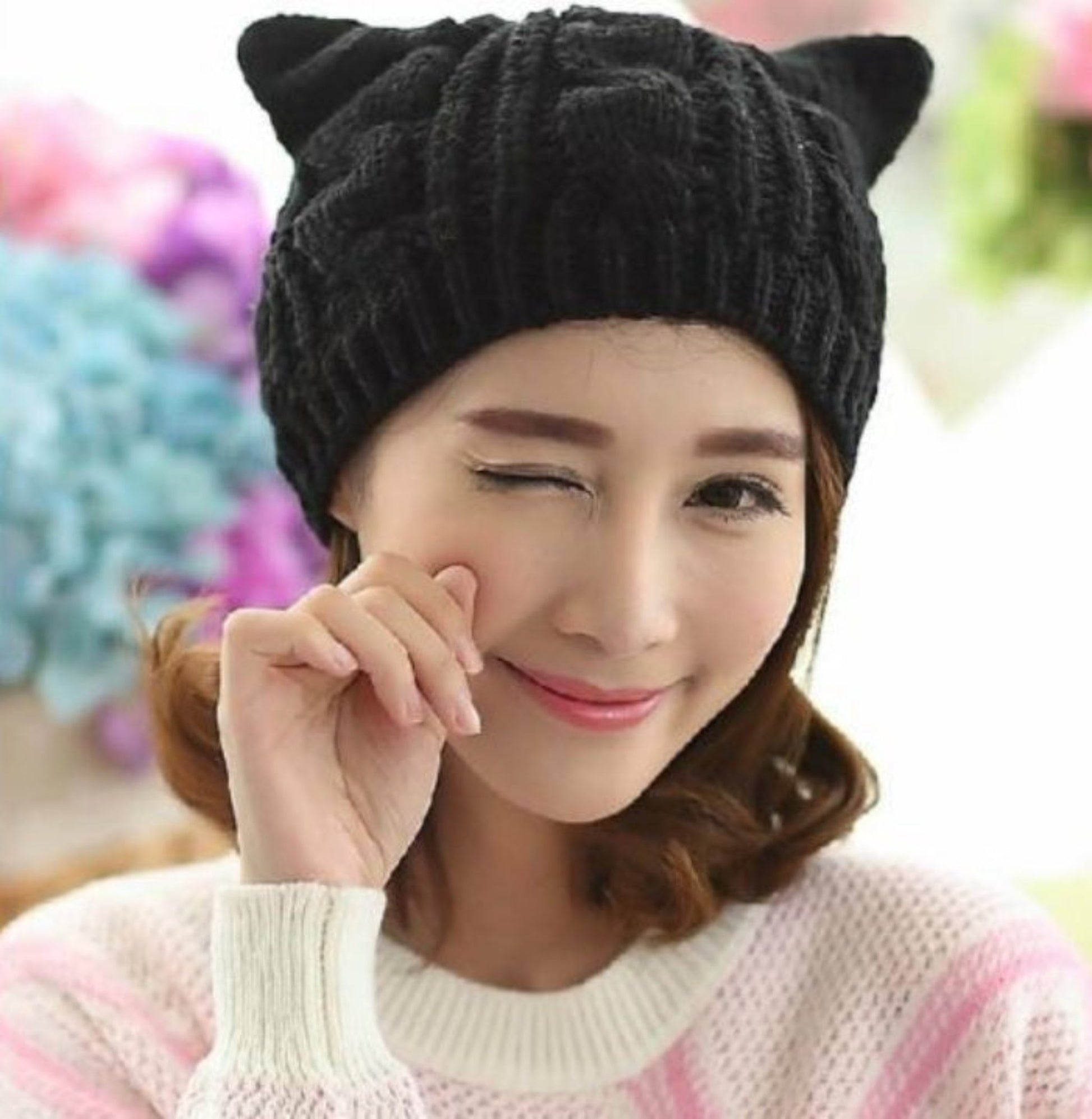 3D knitted cat ear beanie