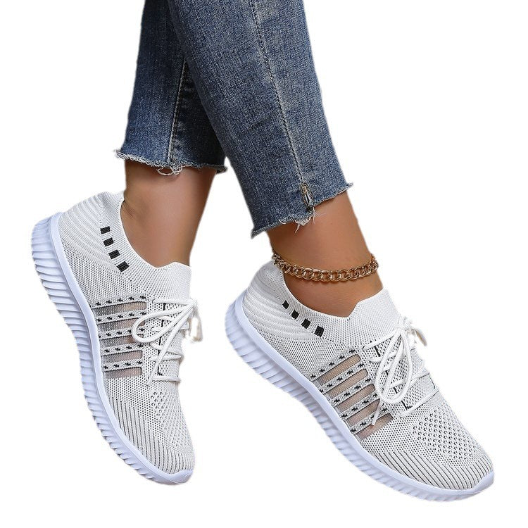 Women's Fashion Casual Flyknit Wedge Lace-up Mesh Shoes