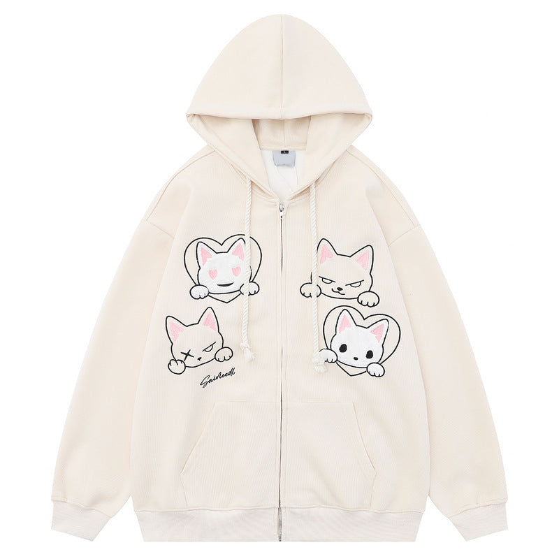 Women's Cute Cartoon Cat Embroidered Cardigan