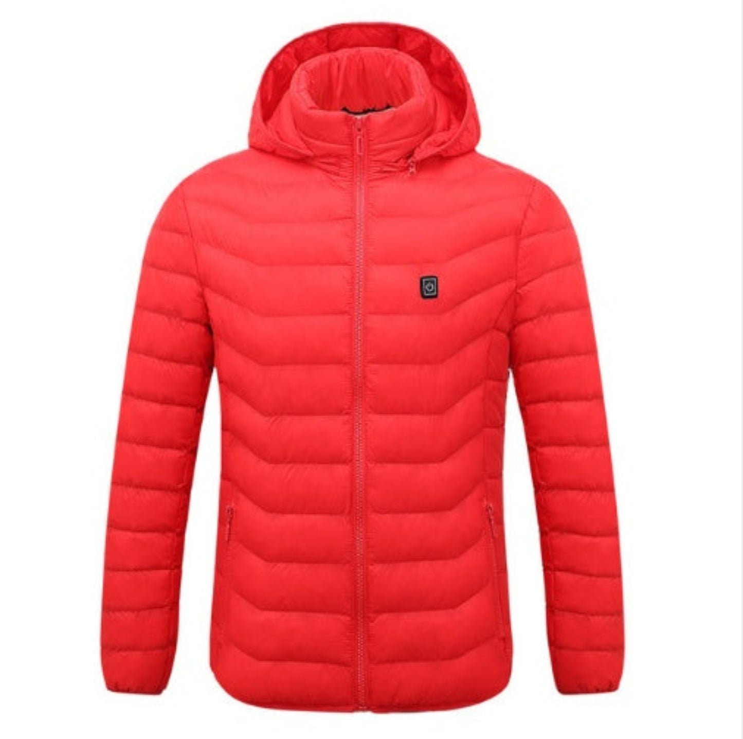 Red Heating Smart Jacket - Front View with Zipper and Hood