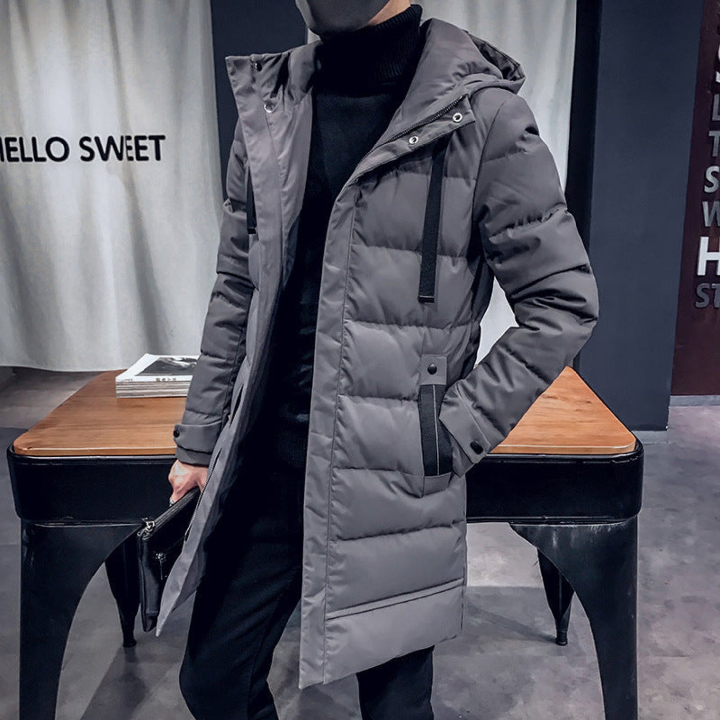 Men’s Mid-Length Hooded Padded Jacket – Winter Warmth