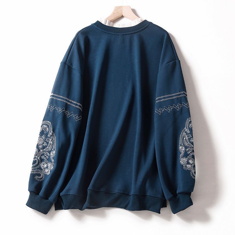 Lace Stitching Embroidered Crew Neck Sweater For Women