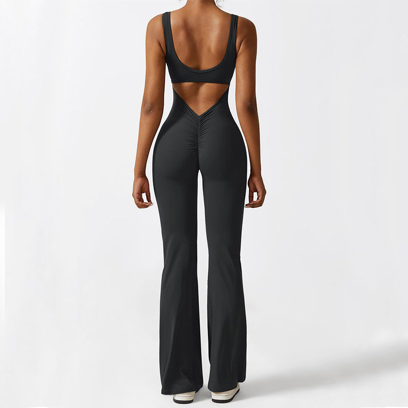 Ärmelloser Flare-Jumpsuit für Damen – Fitness-Yogahose