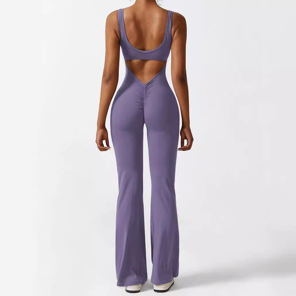 Ärmelloser Flare-Jumpsuit für Damen – Fitness-Yogahose