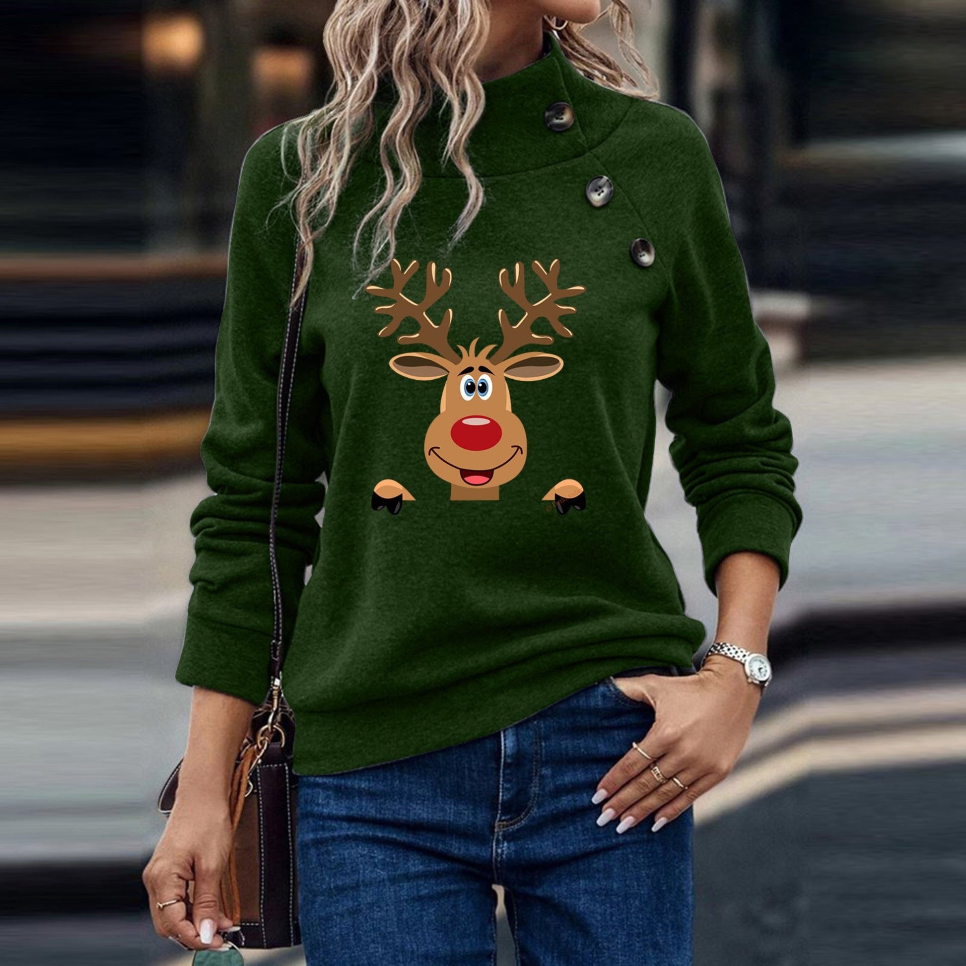 Women's Deer Cartoon Turtleneck Sweatshirt