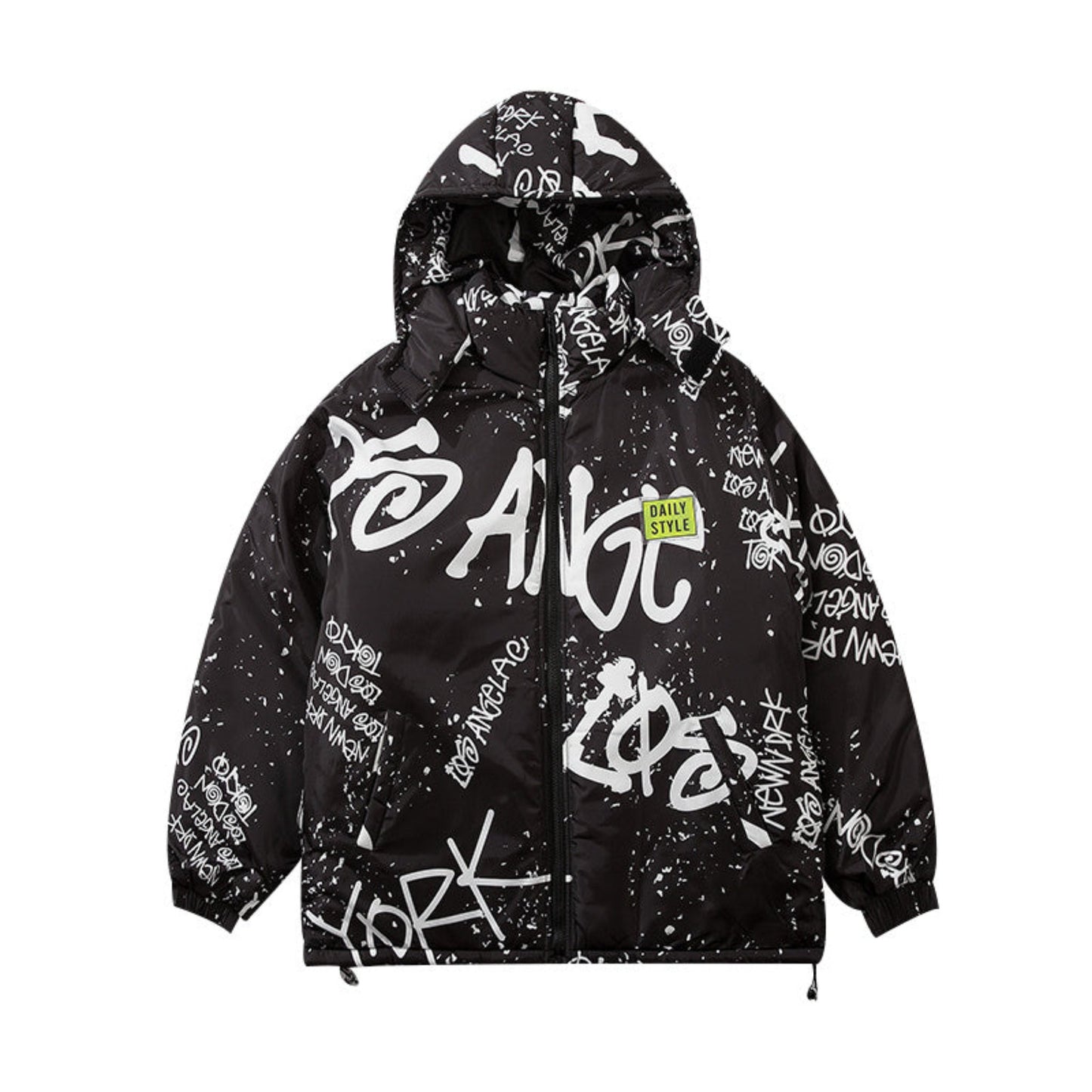 Winter Splash Ink Graffiti Padded Jacket – Men’s Thickened Design