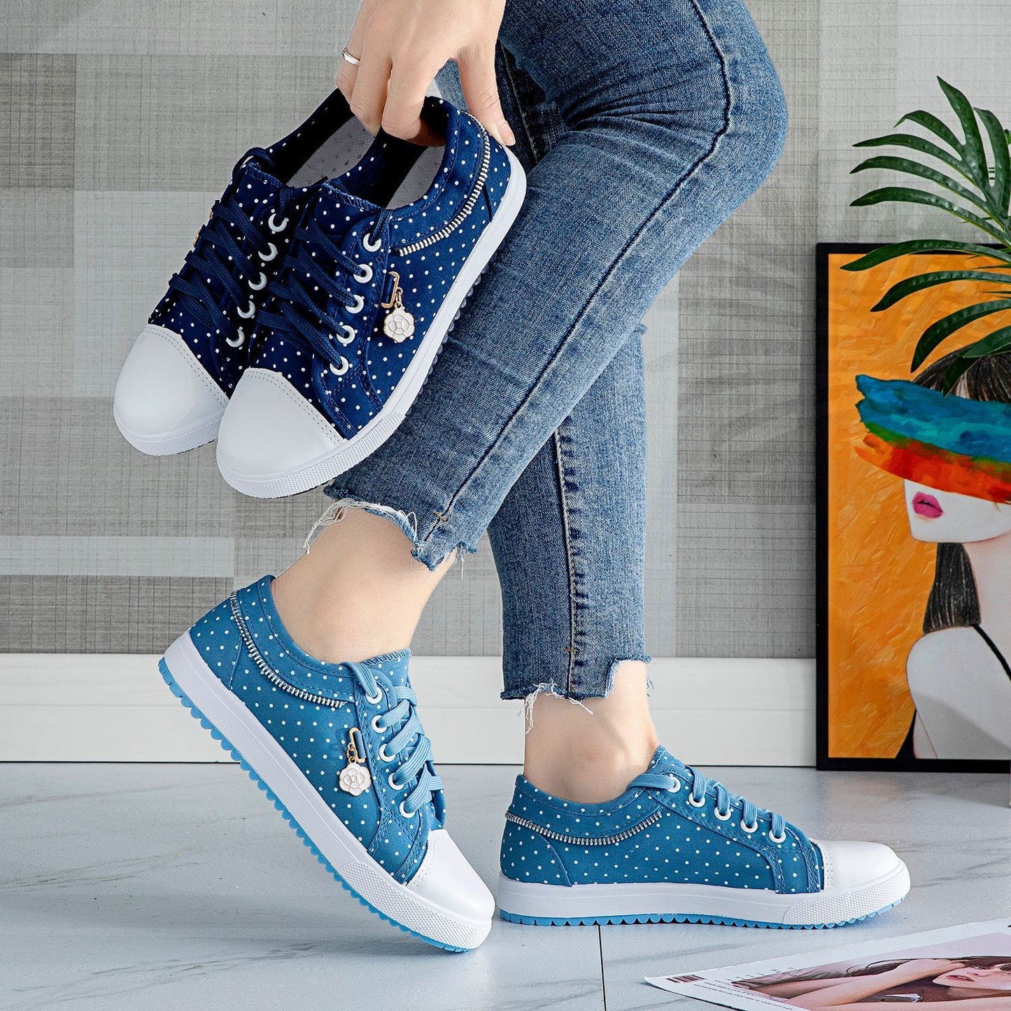 Women's Hollow Denim Mesh Flat Casual Shoes