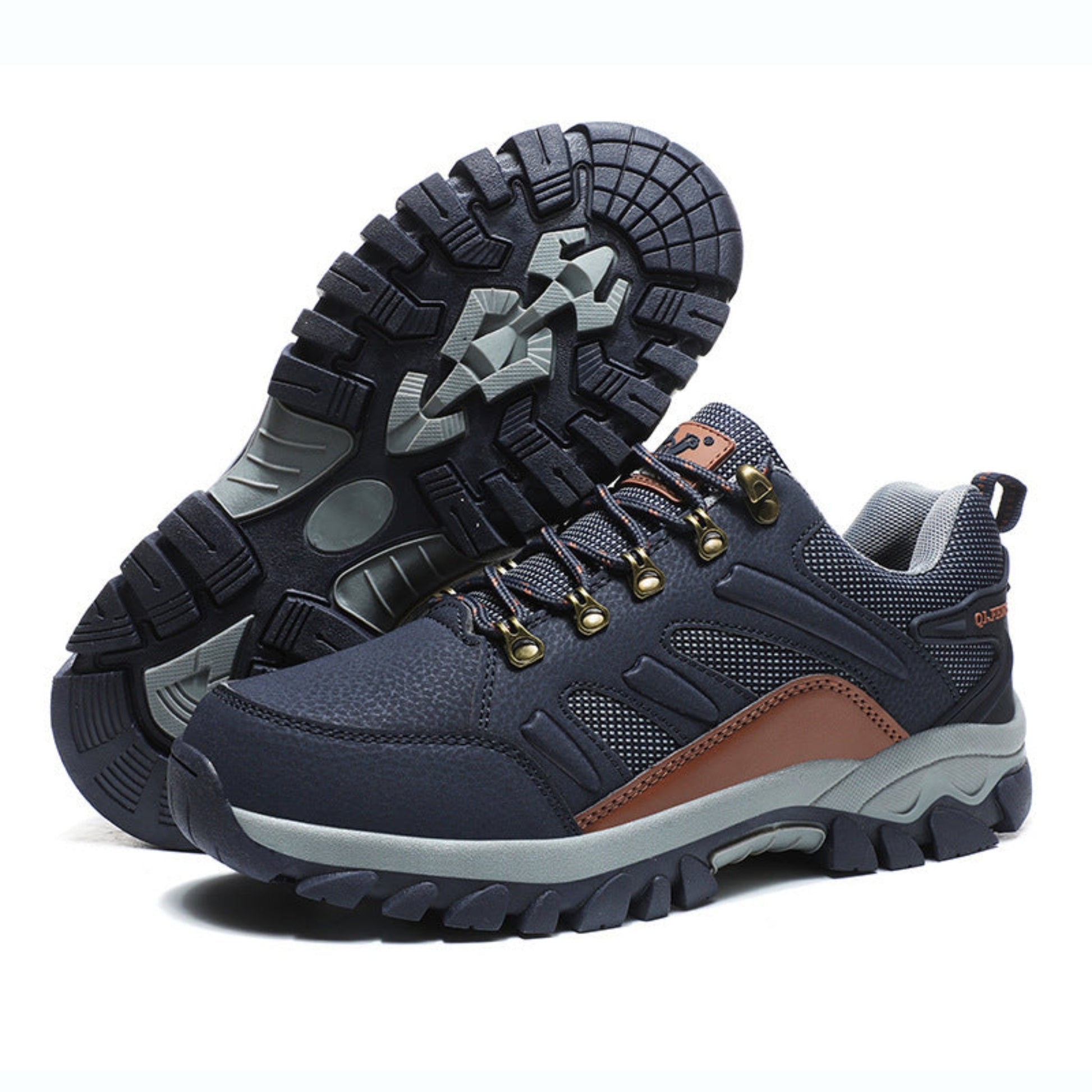 Outdoor climbing boots with mesh upper and rubber sole for men and women.