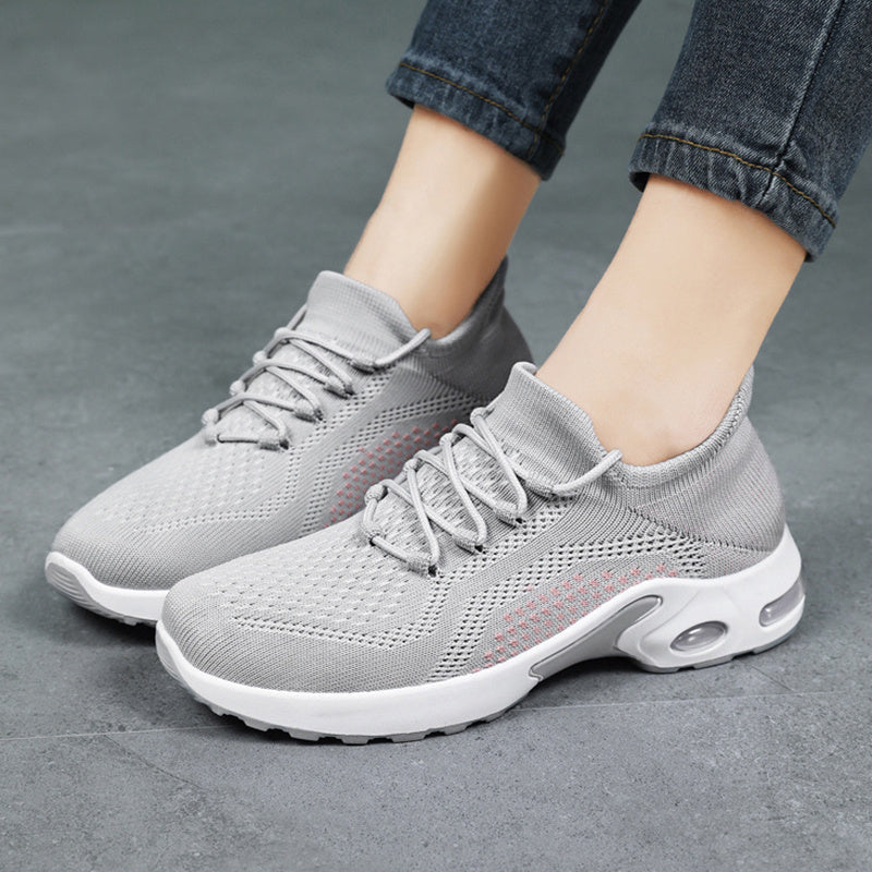 Lace-up Air Cushion Sneakers Women Flying Woven Breathable Casual Mesh Shoes Summer