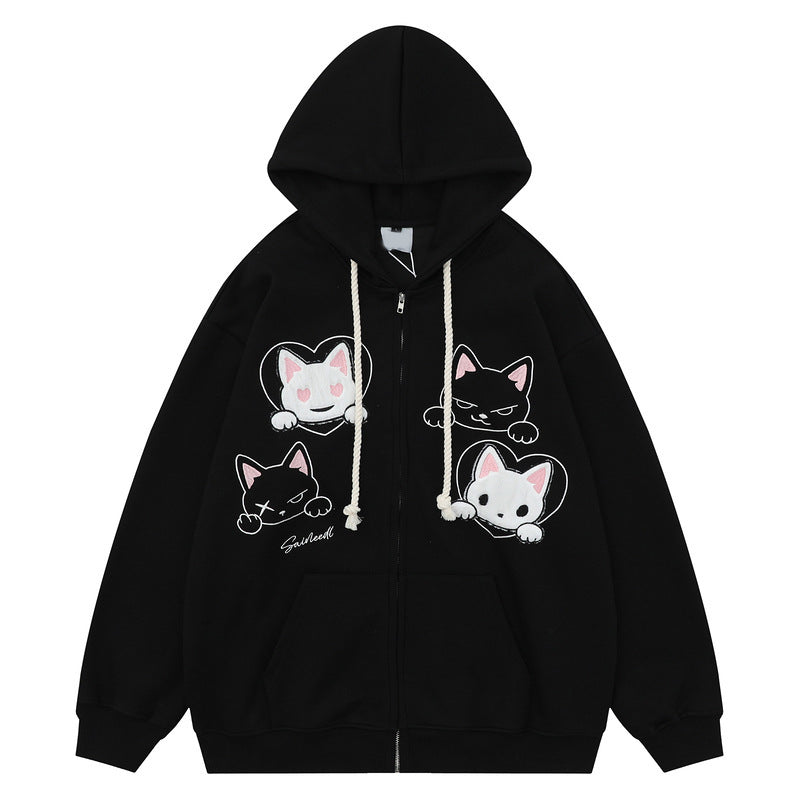 Women's Cute Cartoon Cat Embroidered Cardigan