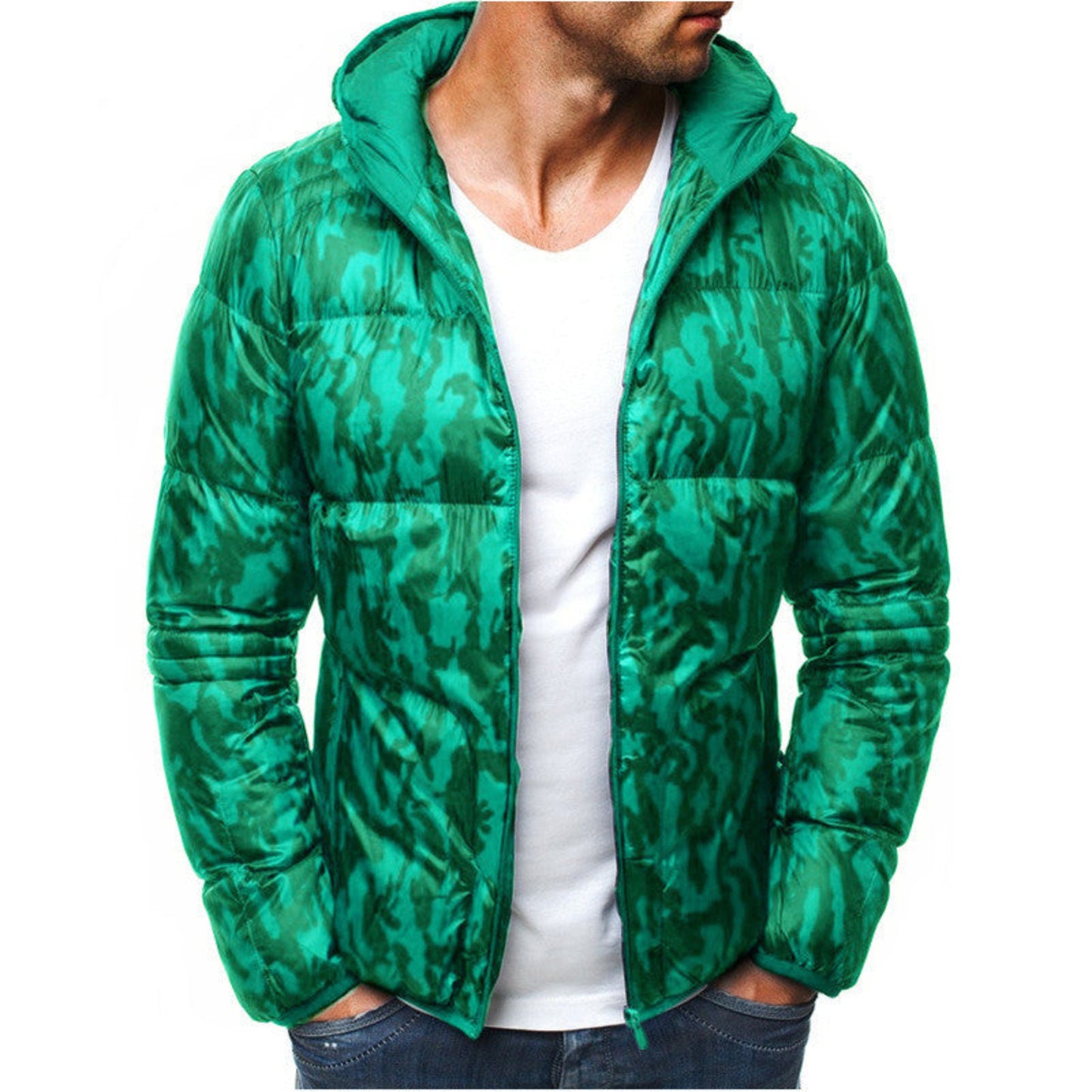 New Men's Short Camouflage Hooded Long Sleeve Cotton Jacket