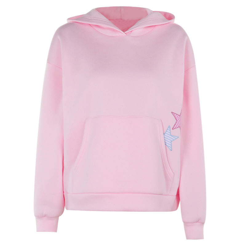 Trendy Kapuzenpullover mit Stickerei aus aufgenähtem Stoff für Damen