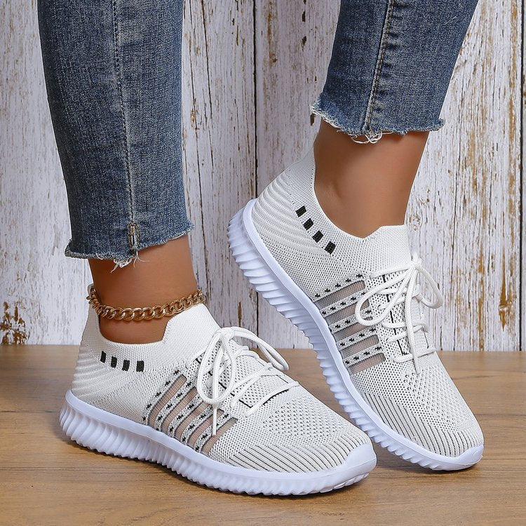 Women's Fashion Casual Flyknit Wedge Lace-up Mesh Shoes