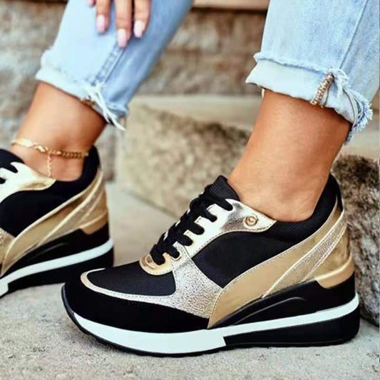 Women's Platform Colorblock Sequin Flat Casual Sneakers