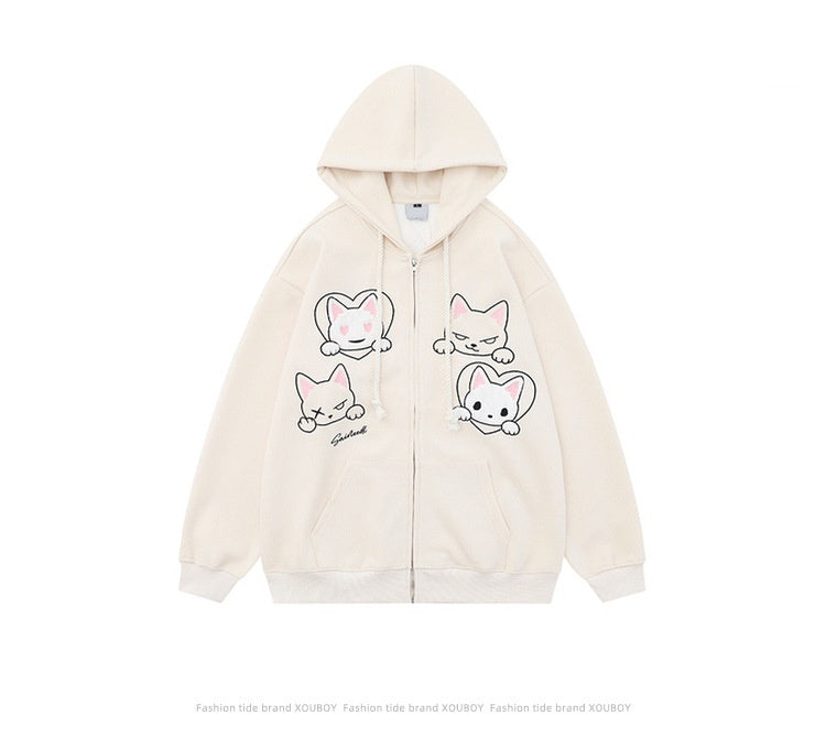 Women's Cute Cartoon Cat Embroidered Cardigan