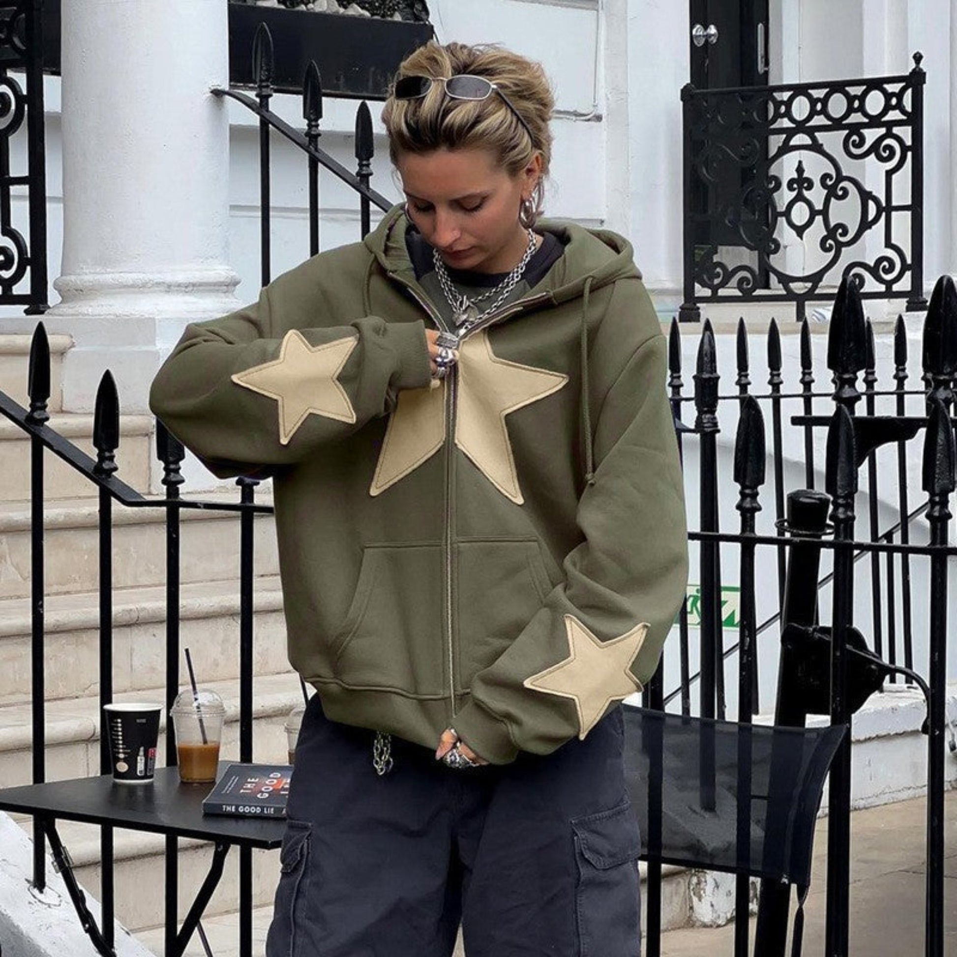 Women's Star Patch Zip-Up Sweatshirt