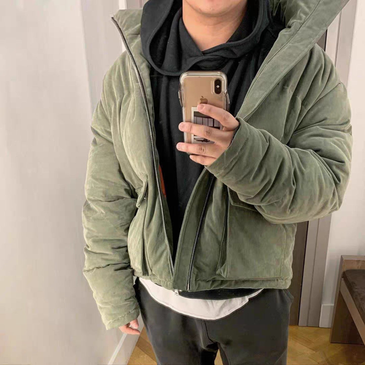 Vintage Army Green Reißverschluss Lässige Stehkragen Gewaschene Militärjacke