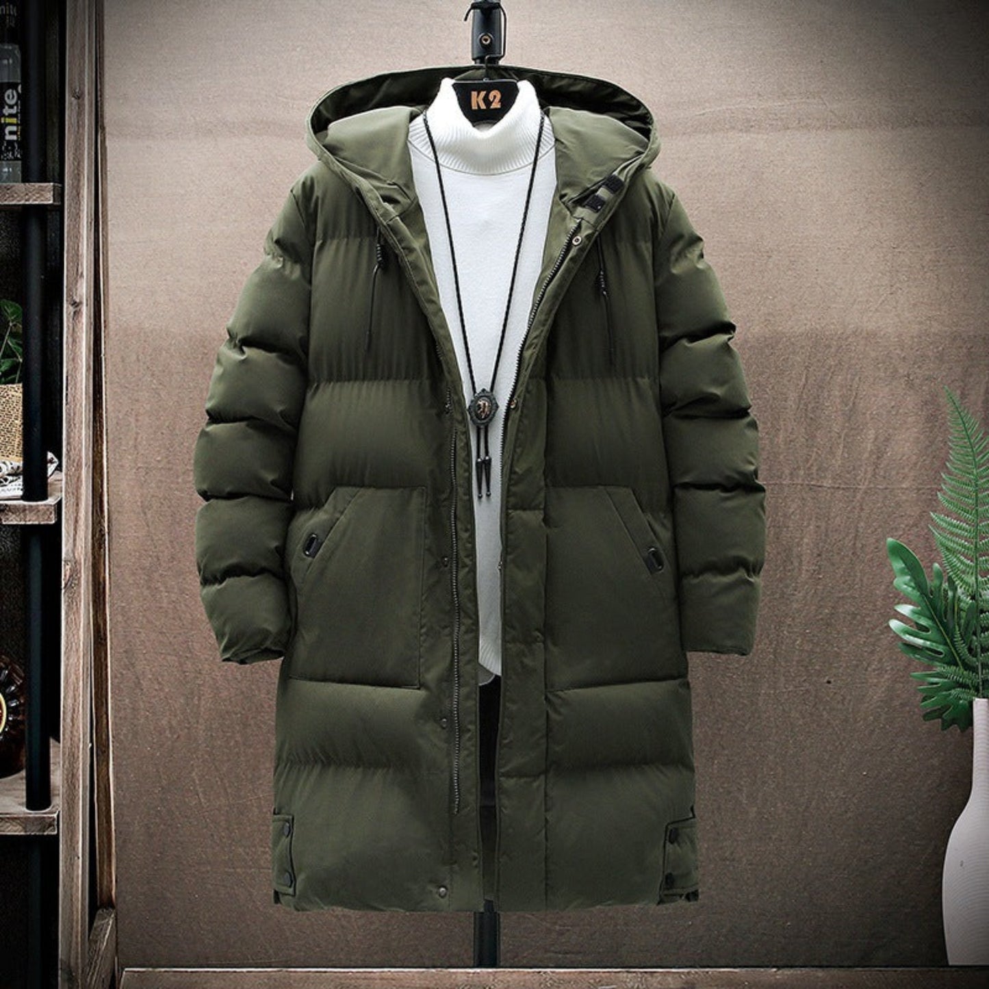 Pure Color Long Padded Jacket For Thickening And Warmth