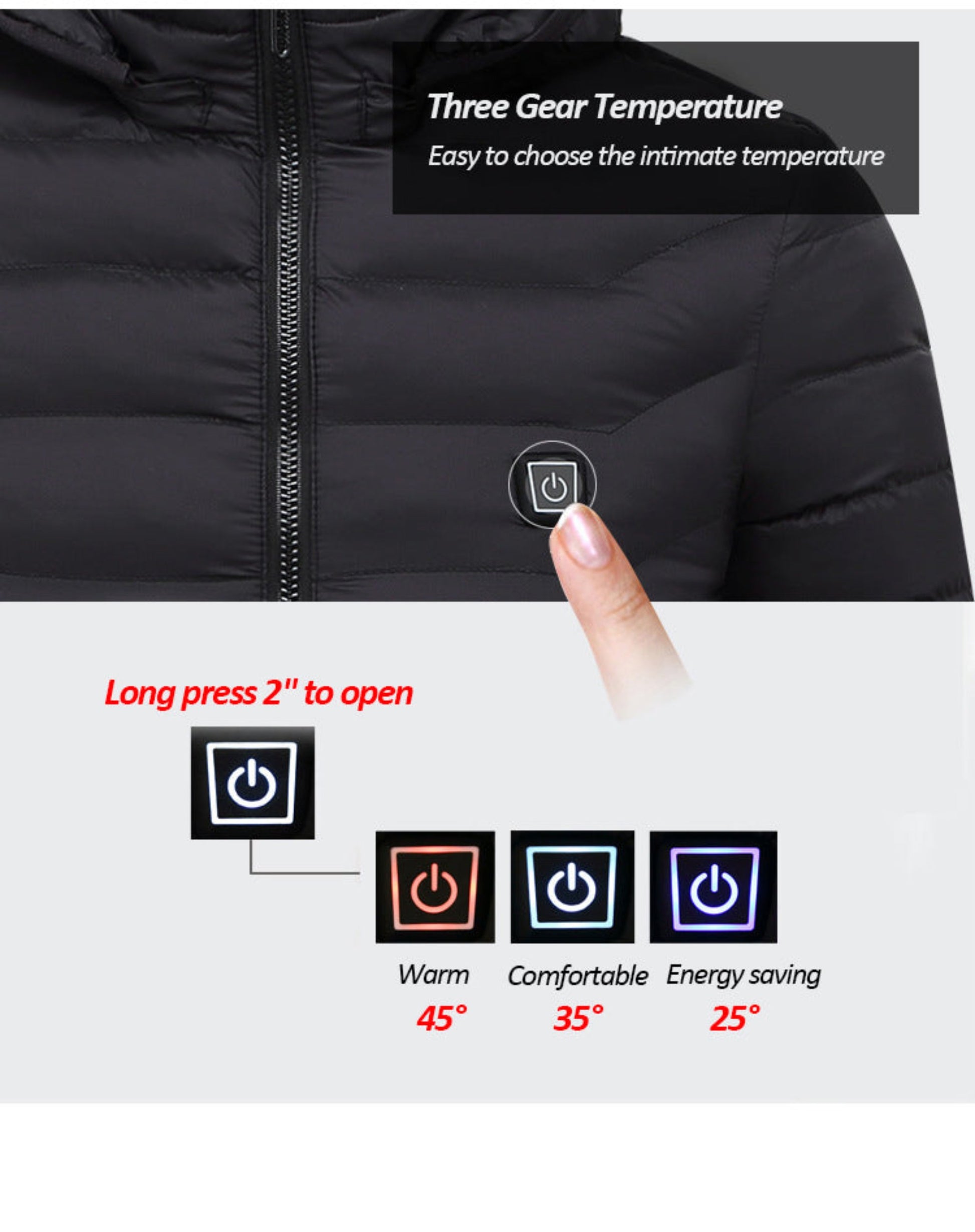 Detailed Heating Temperature Settings - 45°C, 35°C, 25°C